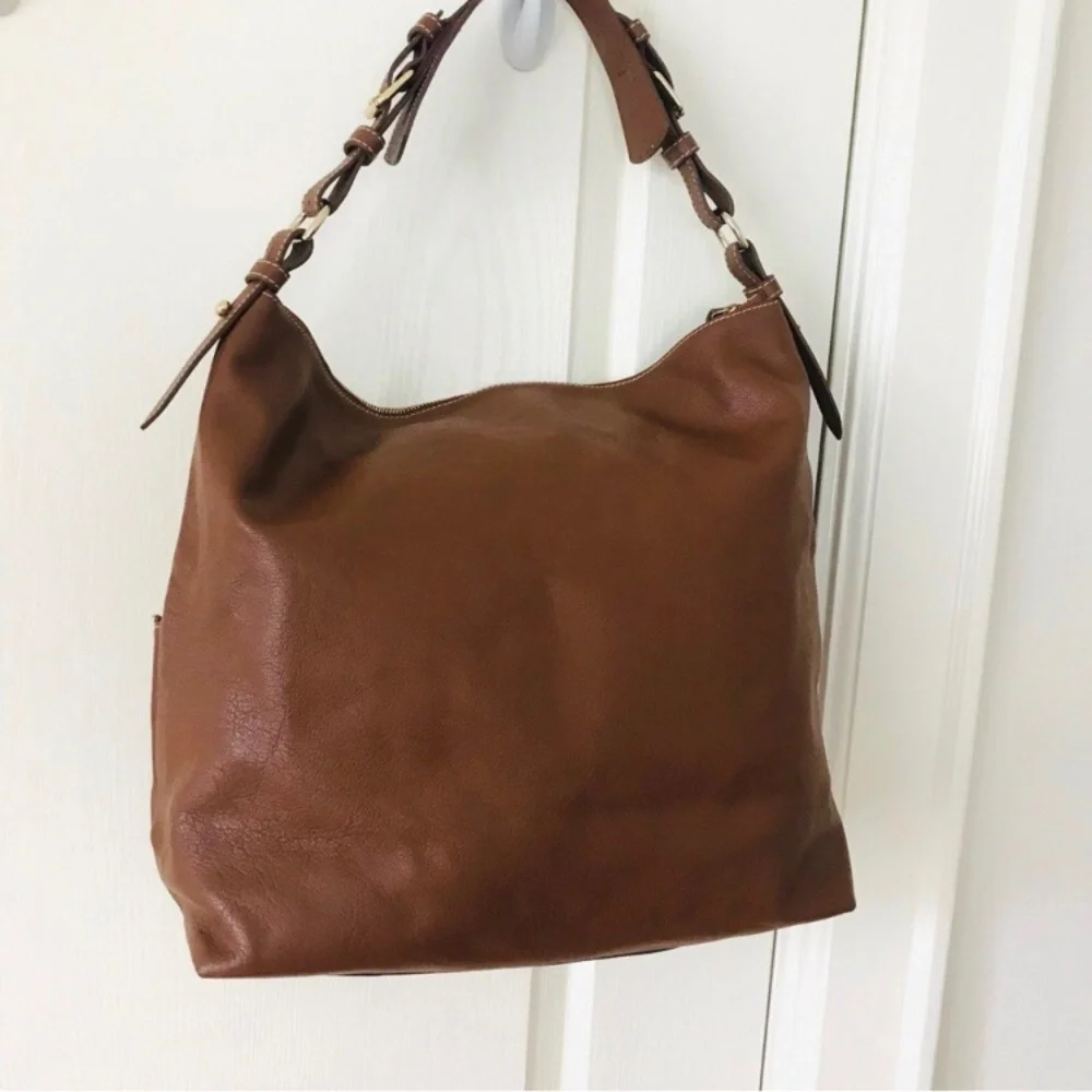 Dooney & Bourke Dillen Brown Bark Pebble Leather Hobo Shoulder Bag (Large Size)